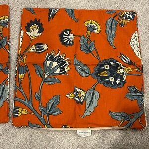 Ballard Designs Custom 20” Pillow Covers Orange Floral Print - Set of 2